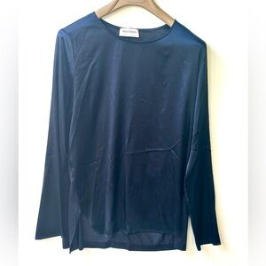 Falconeri Silk Navy Long Sleeve Top with Silk Jersey Back, S
